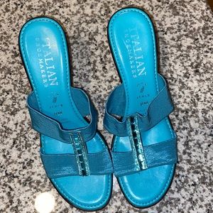 Italian Shoemaker Teal sandals size 8 made in Italy